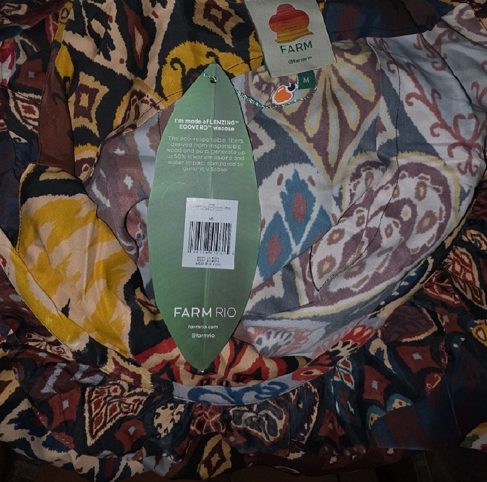 Farm Rio Hearts Ikat Black Maxi Dress Medium NWT - Picture 2 of 6